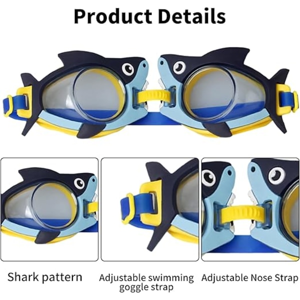 Barnsimglasögon med tecknade motiv, söta simglasögon för poolen, dykglasögon för barn, snorklingsglasögon för pojkar och flickor Shark