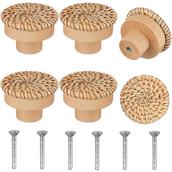 Boho Rattan Skapdører Knopper Runde Skruer Kompatible Boho Møbelknopper 6stk