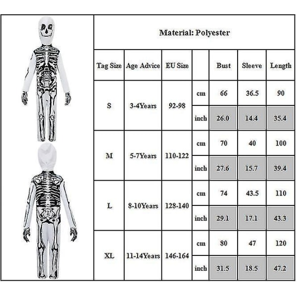 3-14 år børn skelet bodysuit handsker maske cosplay sæt 3-4 Years