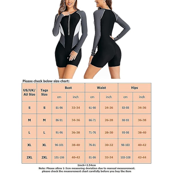 Dam One Piece Baddräkt Långärmad Rash Guard Dam Wetsuit Atletisk Baddräkt Surfing Dykning Dragkedja Fram Baddräkt Badkläder Wanke Grey 1453 L