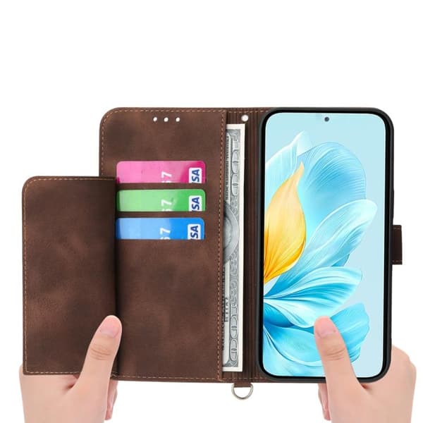 Samsung Galaxy S26 5G Case with Flower Embossing - Leather Case Brun