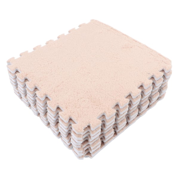 10 stk. Plysstofgulvmatte Blød Tyk Split Fuge Interlocking Plysstofgulvtæppe Light Tan