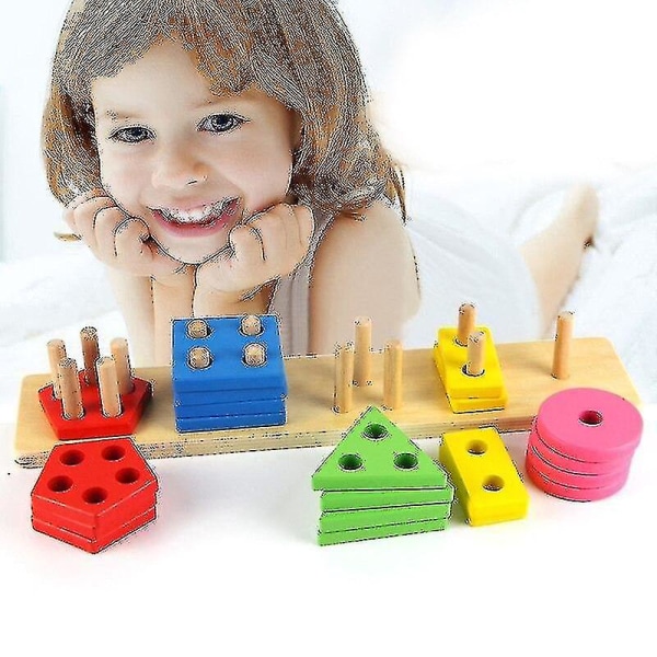 Sammenlåsende blokke Børnelegetøj Form Farvematchende blokke Tidlig Pædagogisk Baby Træpuslespil til børn