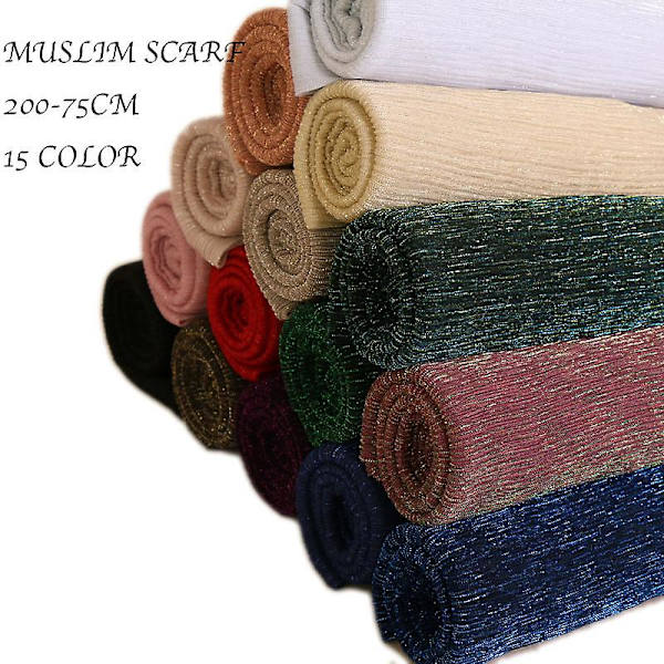 Glittrande Sjal Kvinna Muslimsk Shimmer Hijab Krinklad Glansig Sjal Islamisk Huvudduk Black
