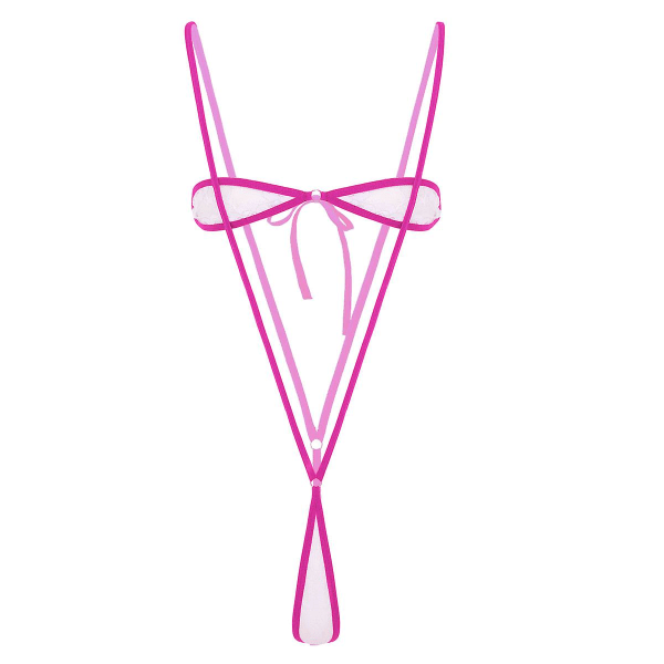 Naisten Erotic Sexy Micro Mini G-string stringit bikinit Bodysuit läpinäkyvä pitsi alusvaatteet set olkaimeton rintaliivit Top henkselit alushousut alaosa Rose