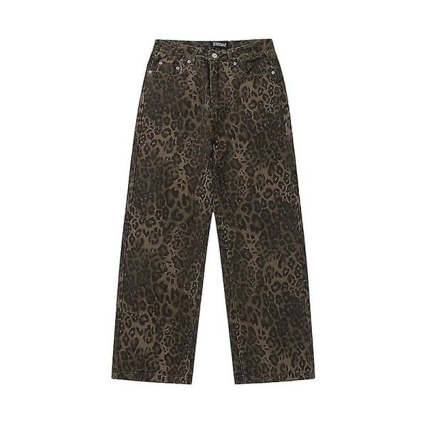 Bruna Leopard Jeans Dam Byxor Kvinnlig Oversize Vida Ben Byxor M