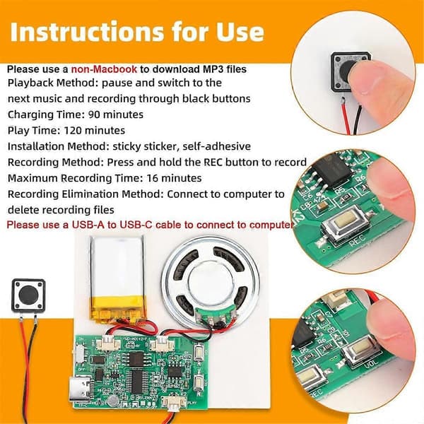 Programmerbar Lydopptaksmodul - DIY Musikk Stemmeopptaksmodul As Shown