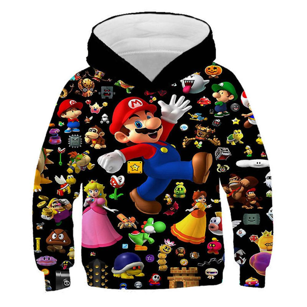 Super Mario Print Kids Hoodie Sweatshirts Langermet hette Genser Sport Topper F 5-6 Years
