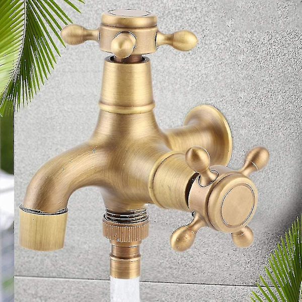 Udendørs Gammel Stil Hane, Have Retro Kobber Vandhane Med Dobbelt Udløb, Enkelt Kold Vaskemaskine Mop Pool Vask Vandhaner (1 Stk, Vintage Guld) -t