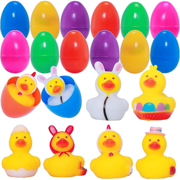 12 kpl Täytettyjä Pääsiäismunia Kumikissoilla, Kirkkaat Värikkäät Pääsiäismunat Esipakattuina Erilaisilla Keltaisilla Kumikissoilla Hauskaa Kylpyyn - Newway Gifts vacation duck