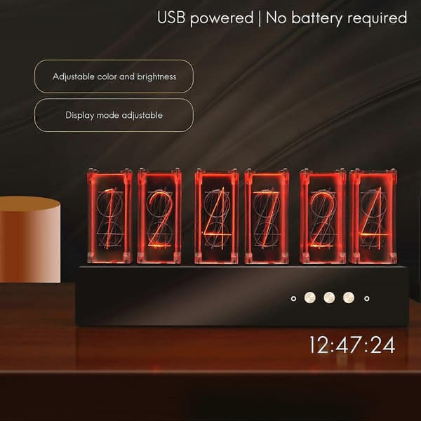 6 Bit RGB Imitation Tube Clock 24h Multi Display Mode Desk Clock Power Failure Memory Digital LED Clock