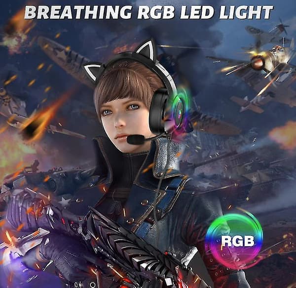 Gaming Headset with Gel Cat Ears Compatible with Xbox One, Ps4, Ps5, Pc (Black)