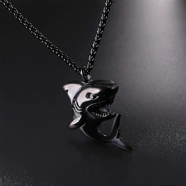 Hai/Fisk/Delfin Anheng Halskjede, Dyresmykker for Menn og Gutter, Rustfritt Stål FZY [DB] 02 Shark Black