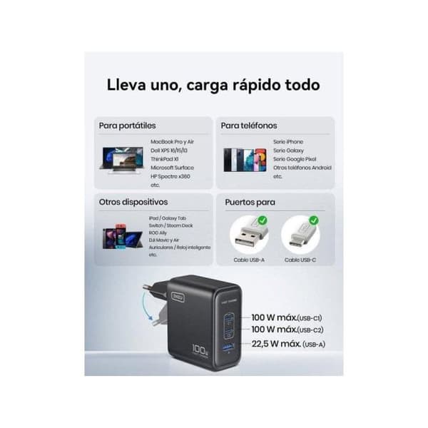 INIU Leopard 100W ultrakompakt vægoplader 3 porte GaN foldbart stik