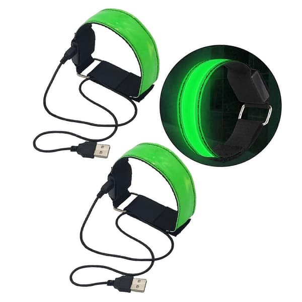 2x Oppladbare LED-lys Armbånd Høy Synlighet for Voksne Løping Green