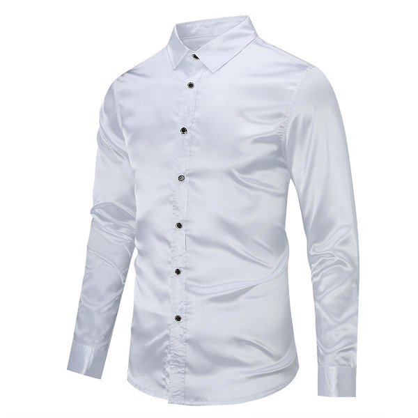 Sliktaa Miesten Rentoutunut Muodikkaat Kiiltävät Pitkähihaiset Slim-Fit Virallinen Paita White XS