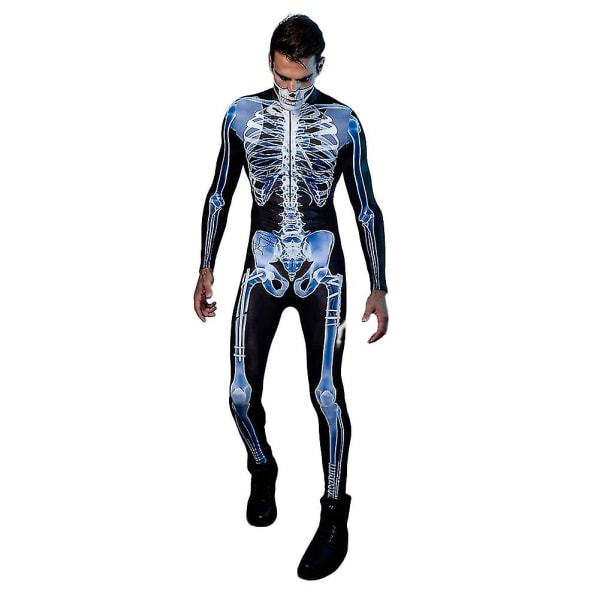 2022 Sexig 3D Skelett Bodysuit Horror Vuxen Awesome Ben Design Djävul Jumpsuit Halloween Party Cosplay Kostymer Nyhet Male M