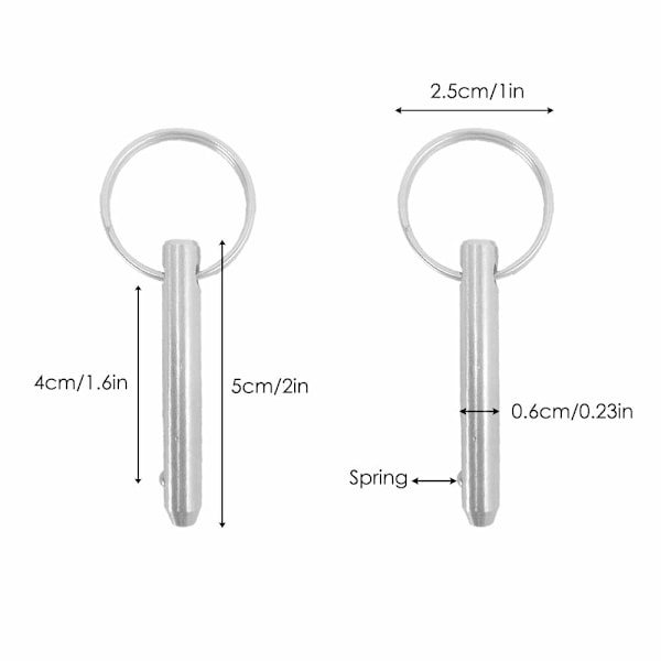 Hurtigudløserstift, 6,3 mm øverste stiftdiameter, 51 mm samlet længde, 40 mm effektiv længde med 316 rustfrit stålkabler