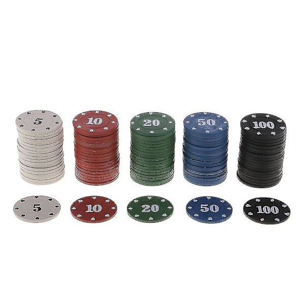 100 st Runda Plastmarkeringsbricka Kasino Poker Kortlek Baccarat Räkningstillbehör Tärningsspel Underhållningsbricka 5/10/20/50/100