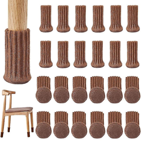 24 stk Stolpinner Møbelsokker Antislipp Elastiske Stolpinner Fotsokker Deksel, Strikkede Møbelputer For Møbelbein Omkrets Fra 3\" Til 5\" Brown