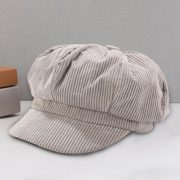Visirkeps i Retro Brittisk Stil, 8-Panel, Kalla-Resistent Corduroy, Kvinna, Åttkantig Newsboy Cabbie Målarhatt (FMY) Grey