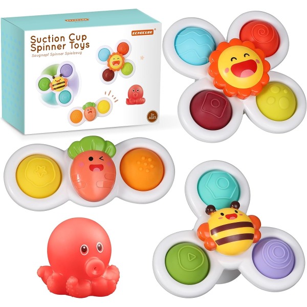 Sugekopp roterende leker, 3 stk pedagogiske roterende sensoriske leker, bursdagsgave, sugekopp badeleker for barn gutter og jenter