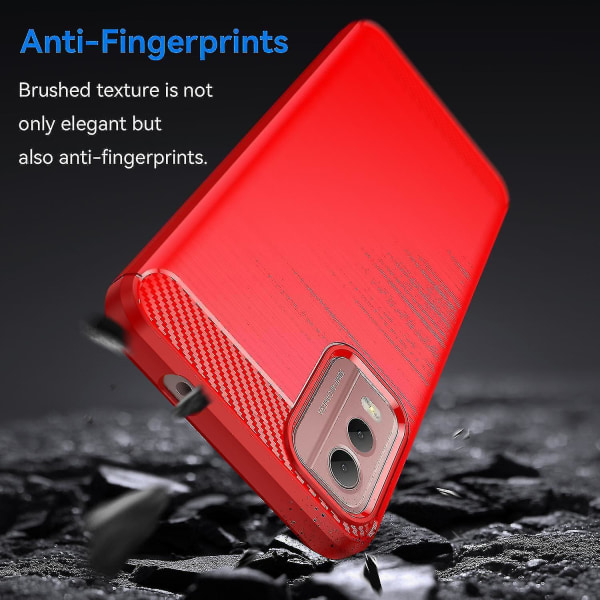 Børstet blød TPU-telefoncover til Nokia C32, Carbon Fiber Texture Smartphone Cover Red