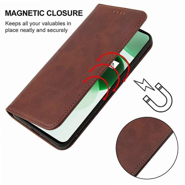 Magnetisk læder telefoncover til Realme C35 Brown