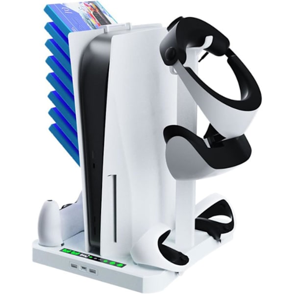 PS5 & PS VR2 Stativ med Køledock og Controlleroplader, 3-i-1, med Headsetholder