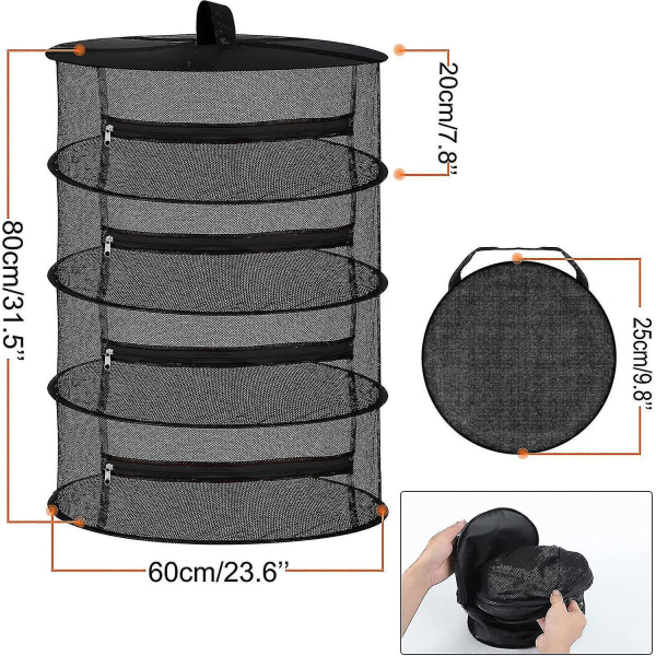 Tørkenett - 4-lags hengende nett for tørking av urter, gress tørkenett med glidelåser - 45 cm / 60 cm