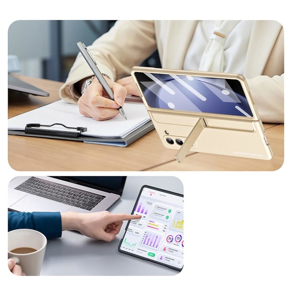 Z Fold 5 Etui, Slank PC-Etui med Innebygd Skjermbeskytter for Samsung Galaxy Z Fold 5 med S Pen, Avtakbar S Pen-Holder og Stativ