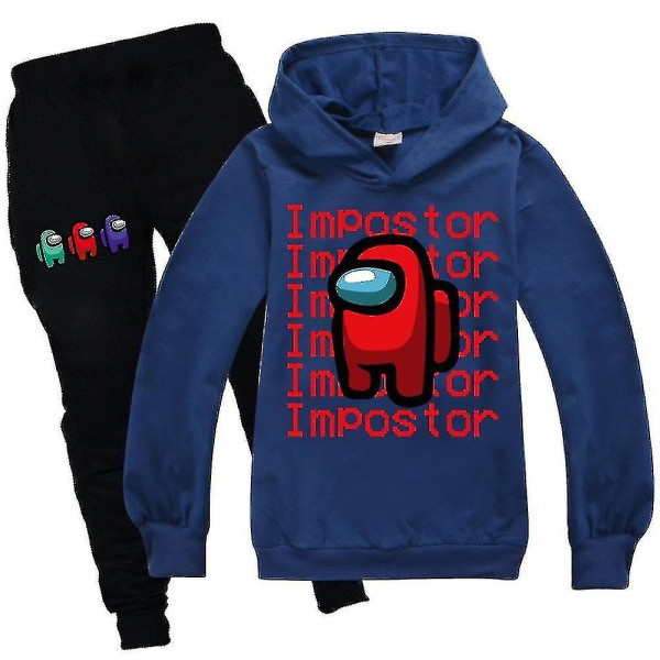 Play Among Us Børne Hoodie Top Bukser Dragt Impostor Outfit Tøj Dark Blue 9-10 Years