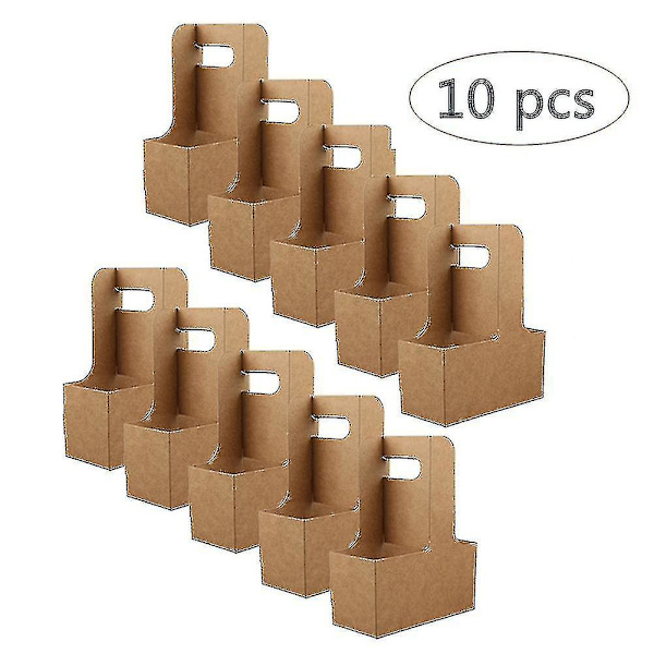 Take-away-kopphållare i Kraftpapper, engångs, med handtag för 2 koppar, festtillbehör, 10 st
