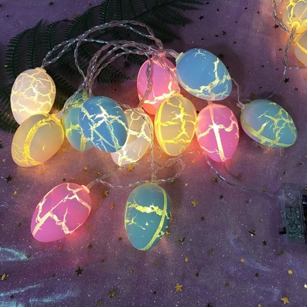 Påske Crackle Lights Varmhvide Pvc-lanterner, 10 æglamper, 1,5 m/4,9 fod, batteridrevet A1