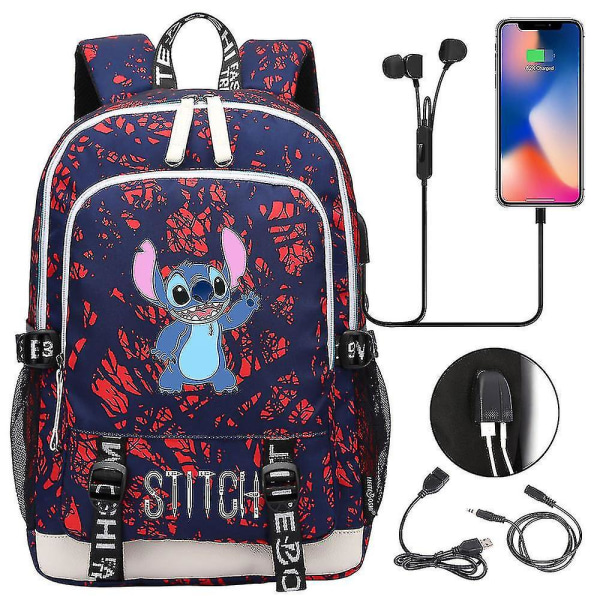 Stitch reseväska, skolväska med USB laddning, Oxford-ryggsäck för Lilo och Stitch-fans, tonåringar laptopväska, perfekt födelsedagspresentväska 7