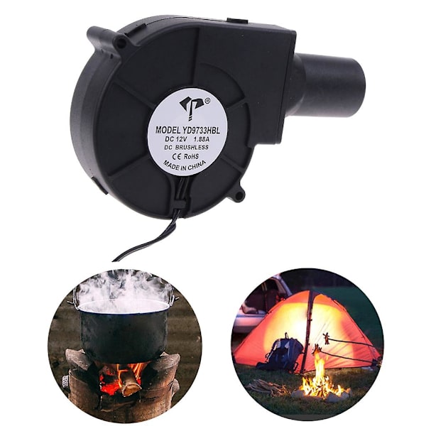 Bbq luftfläkt grill picknick camping eld kolstarter 12v 1.88a 33mm