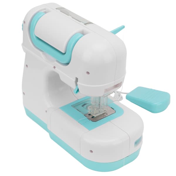 Mini Portable Blue Double Stitch Simulation Sewing Machine Toy with Bobbin for Ages 3 and Up