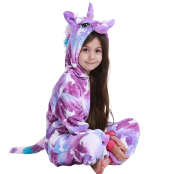 Barnflickor En-dels Unicorn Pyjamas Flanell Huvad Jumpsuit Vinter Onesies Nattkläder A 4-5 Years