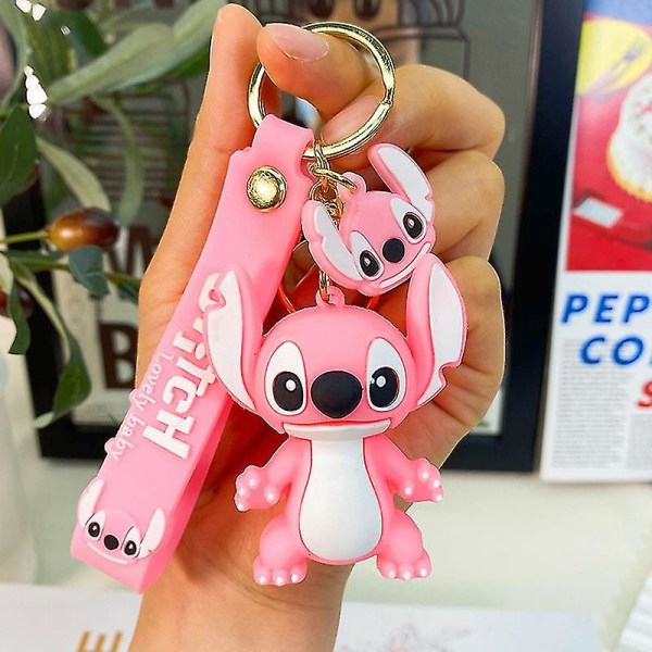 Anime Stitch Nyckelring Söt Docka Nyckelring Mode Par Väska Ornament Pink