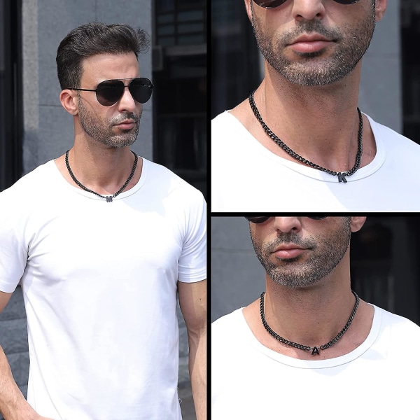 Initial A-z Kubansk Kedja Halsband För Pojkar Män Kvinnor Bokstavsberlock Rostfritt Stål 6.5mm 18+2 Tum Smycken Present Black L