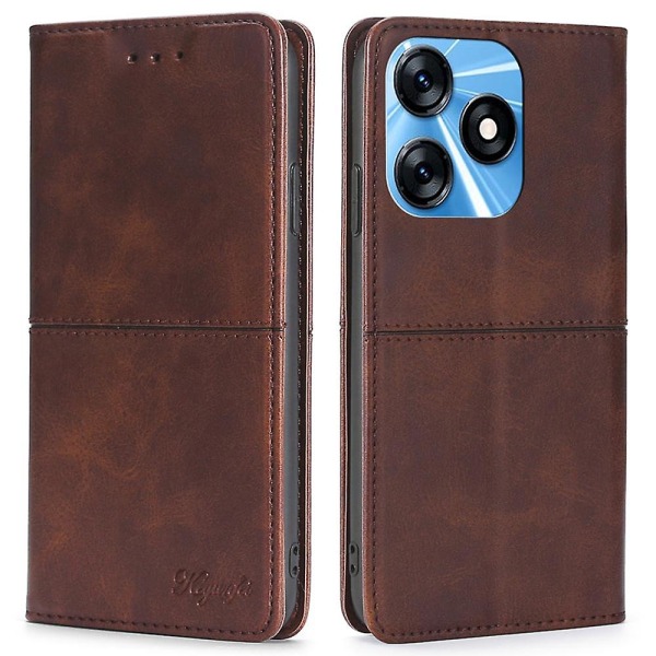 För Tecno Spark 10 4G cover med kortplatser Cowhide Texture Stand Phone case - Mörkbrun Dark Brown