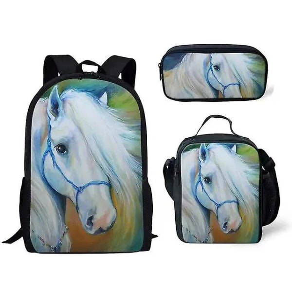 Opiskelijareppu Anime Söpö hevonen koululaukku Reppu Laukku Messenger Bag Kynälaukku Kolme osaa set Lahja bb-327