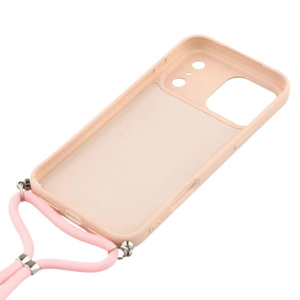 Skal för iPhone 17 Pro, mjukt TPU-fiberfoder, telefonfodral med axelrem Pink