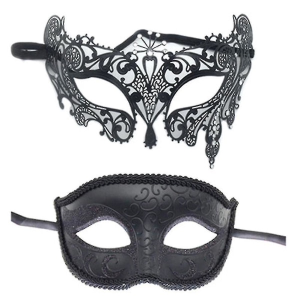2stk Par Maskerade Masker Sett Svarte Halv Ansiktsmasker For Dansefest