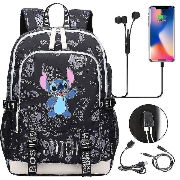 Stitch Reisebag, Skolebagg Med USB-Lading, Oxford Ryggsekk For Lilo Og Stitch-Fans, Tenåringers Laptopbag, Ideell Bursdagsgavebag 8