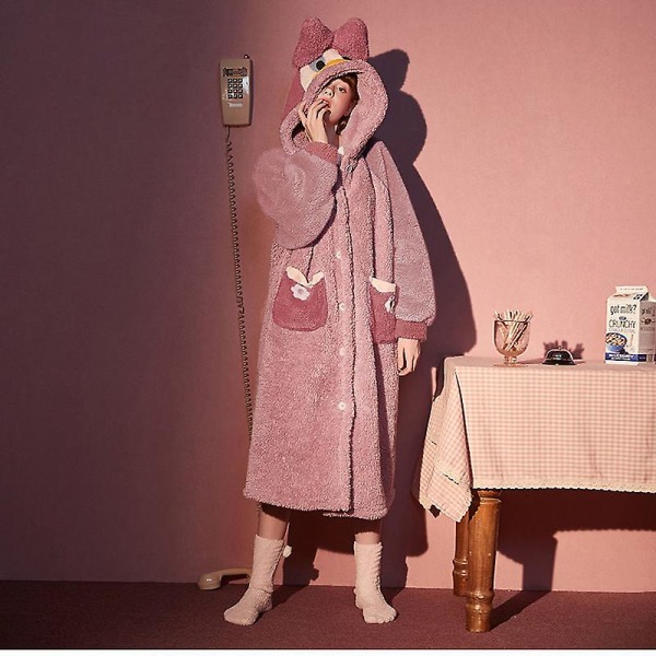 2024-2022 Winter Kawaii Sanrio Pyjamas Animation Kuromi Cinnamoroll My Melody Facecloth Plys Varme og behagelige Pyjamas Bukser Sæt S 150-157CM 8