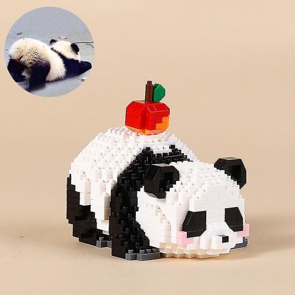 Panda Byggeklosser Søt Tegneserie Byggesett Utdannende Leke For Barn Gutter Jenter Eating Apple