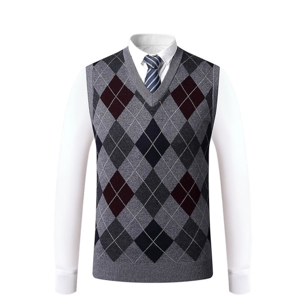 Yynuda Cashmere Pullover til mænd i uldblanding ærmeløs strikket sweater med V-hals Grey 2XL