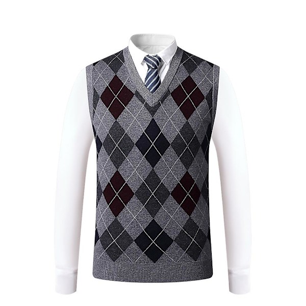 Yynuda Herrar Cashmere Pullover Ullblandning Ärmlös Stickad V-ringad Tröja Grey M