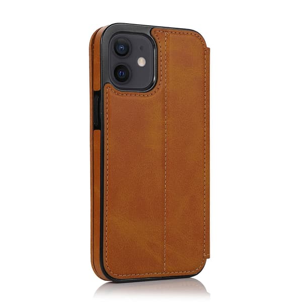 iPhone 12 Mini Etui Læder Wallet Flip Telefon Etui Khaki iPhone 12 Mini